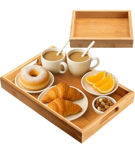 Plateau En Bois De Pin - 30 X 20 X 6,3 Cm, Avec Poignées - Plateau Petit-Déjeuner, Apero, Décoration