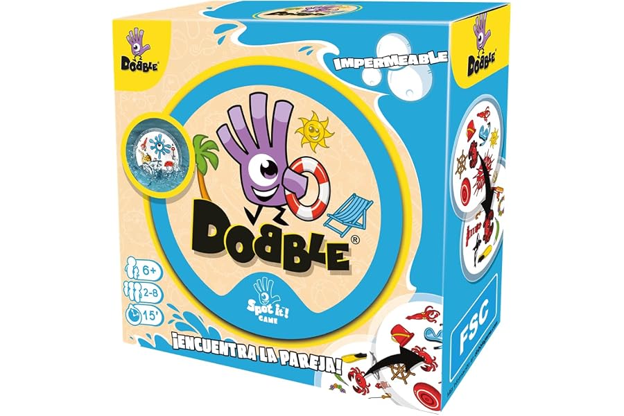 Asmodee Dobble Impermeable Juego de Cartas de Observación y Velocidad para Niños y Adultos, Juego de Mesa, 15 Minutos de Jueg