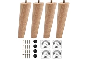 INMOZATA 4PCS Wooden Furniture Legs 15cm Replacement Sofa Legs Chair Legs with Mounting Plates & Screws, Furniture Feet for Chair Bed Sofa Couch Table Cupboard Cabinet Ottoman (16cm, Natural Colour)