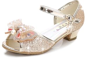 YOGLY Sandales Ceremonie Fille, Chaussure à Talon Enfant Ballerine Princesse avec Paillettes