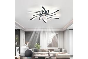 KeLuKes Plafonnier Ventilateur Silencieux Compatible Alexa et Go ogle Assistant, 78cm Lustre Ventilateur de Plafond Chambre, Dc, Fonction Mémoire Minuterie Réversible Ventilateur Gradable, Noir