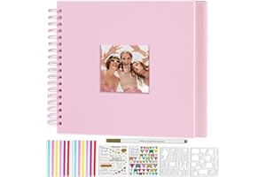 Miaikoe 20.5x20.5 cm DIY Scrapbook Album with Window Hardcover Kraft Blank Paper Scrap Book with 20 Sheets Photo Album for Guest Book, Family Wedding Anniversary (Pink)