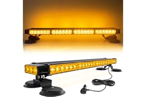 ESOLDNIC 68 CM 54 LED Barre Lumineuse Clignotante Stroboscopique Barre d’éclairage de Secours Avec 4 Supports Magnétique pour la sécurité du Toit des camions de Voiture (Ambre, 12-24V)