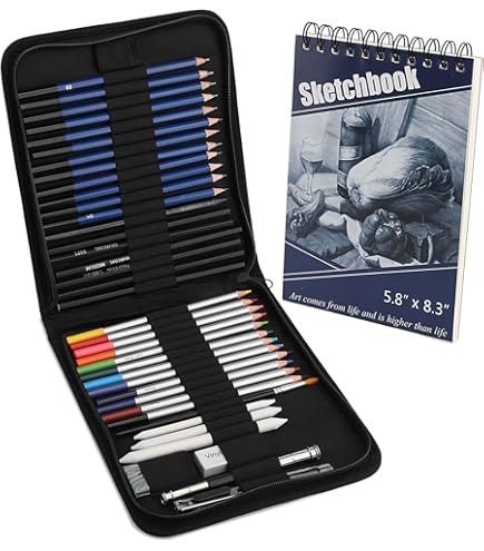 Idena 60065 - Tekenset, 34 stuks in praktische opbergtas, tekenaccessoire set ideaal voor beginners en ervaren tekenaars