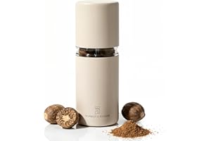 SCHMIDT & KRAMER Muskatnuss Mühle I hochwertige Muskatmühle aus Edelstahl mit Vorratsbehälter, scharfes Stahlmahlwerk, um frische Muskat-Aromen mühelos zu genießen (Sand)