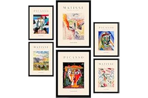 Nacnic Zestaw 6 plakatów autorstwa Picassa i Matisse'a. ubiegły wiek Fauvism i surrealizm folie do projektowania i dekoracji wnętrz, rozmiary A3 i A4, bez ramek.