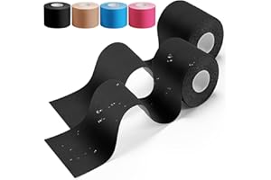 HONYAO® Bandes de Kinésiologie 2 Pièces, Strap Sport (5m×5cm), Tape Kinesiologie pour l'épaule, le genou, la nuque et les muscles, adaptées à la peau, élastiques et imperméables - Noir