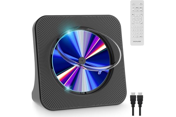 Gueray Lecteur DVD/CD Bluetooth pour TV - Bureau avec Haut-Parleur Réveil Radio FM, Lecteur USB et Télécommande - Câble HDMI Inclus