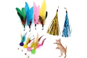 OOTSR 10 Pezzi Giochi con Piume per Gatto, Interattivi Ricambio Gatti Giocattolo Piuma Ricariche Sostituzioni Cannetta Colorato Gatto Teaser di Piume Kitten Indoor