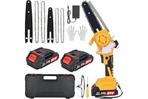 NUZEKY Mini Chainsaw Cordless 8 inch & 6 inch: Handheld Electric Chainsaw with 2×2.0AH Batteries - Portable Battery Small Chainsaw for Garden Courtyard Cutting - Mini Chainsaws with Oiler System