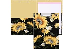 SITHON Planchettes à pince A4 avec bloc-notes doublé rechargeable poche de rangement intérieure et boucle pour stylo, Porte-bloc-notes A4 pour secrétaire, bureau, école, étudiants, (Sunflowers)