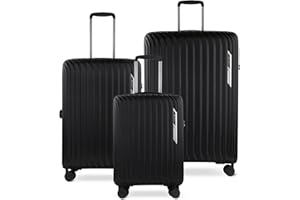 bugatti Hera 3er Hartschalen-Koffer-Set mit 4-Rollen (S,M,L), leichte Reise-Koffer aus PP Light und Handgepäck-Trolley, schwarz