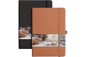 EMSHOI Thick Lined Journal Notebook, A5 Hardcover Leather Notepad with 384 Numbered Pages for Writing,100gsm Lined Paper, for Women Men Work Office School,14.5 x 21cm - Black Brown