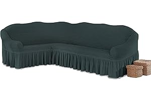 ‎MY PALACE My Palace Beatrice elastischer Ecksofabezug mit anti-rutsch Schaumstoffankern L-Form Sofahusse Eckcouch Cover Sofa Überwurf Spannbezug, Anthrazit