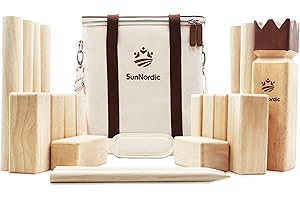 SunNordic Kubb Wikinger Wurfspiel, Schwedisches Schachspiel Aus Hochwertigem Gummibaumholz, Inklusive Tragetasche Aus Segeltuch Und Spielanleitung – Robustes Kubb Yard-Spiel FüR Kinder Und Erwachsene