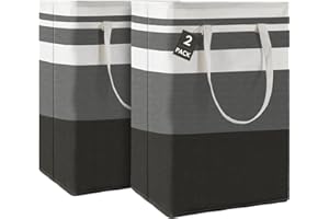 Maxsilan 80L 2-Pack Freestanding Laundry Basket with Extended Handle, Collapsible Large Cotton Clothes Hamper Storage Basket, Gradient Grey