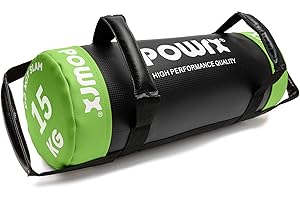 ‎POWRX POWRX Power Bag I 5-30 kg I Kunstleder Fitness Bag für Functional Fitness (15 kg Schwarz/Hellgrün)