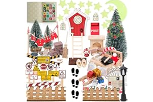 RTUOHUIN Glow-in-the-Dark Gnome Door Complete Set with Book, Miniature Gnome Accessories Collection for Christmas Including Secret Santa Letters, Construction Site, Baking Set, Clothes Airer, DIY Game