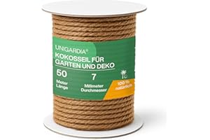 ‎UNIGARDIA UNIGARDIA Kokosseil für Pflanzen 50 m - Kokosstrick für Bäume 7 mm - Kokosschnur als Baumbinder, Rankhilfe, Gartenschnur - 100% Naturband für Dekoration & Kokosfaser für Kratzbäume