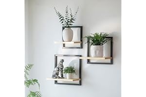 Walasis Schwarz Wandregal Metall für Wohnzimmer: 3er Set Quadratische Regal Wand Modern Wanddeko Regale für Wände Wandboard für Schlafzimmer Badezimmer Ecke