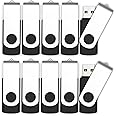 MOSDART No Logo USB2.0 2GB Flash Drive, Swivel Design with LED Indicator, Keychain Loop, FAT32 Memory Stick for Data Storage, Black(Pack of 10)