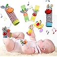 Vicloon Baby Rattle Socks Wrist Strap Rattles Set, 4pcs Foot Finders & Wrist Rattles for Infants, Baby Rattle Toy Animal Wrist Rattle Soft Bell Strap Development Toy Gift for 0-6 Month Babies Boy Girl