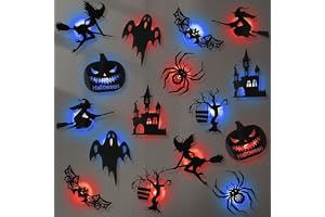 16 sztuk dekoracji na Halloween, naklejki ścienne LED, pająk, dynia, nietoperz, wiedźma, helloween, dekoracja okna, dekoracja ścienna 3D, świecąca dekoracja na zewnątrz, do okien wewnętrznych