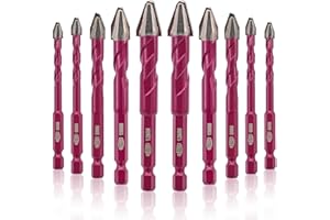 QUEFORET Crooked Head Eccentric Drill Bits 10pcs - 6/6/6/6/8/8/10/10/12/12mm Carbide Drill Bits for Wood Plastic Masonry Concrete, Wet Drilling Ceramic Tile Marble Glass, Quick Change Hex Shank