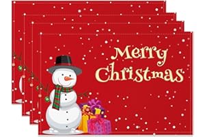 MIRRORANG Set di 4 tovagliette Merry Christmas rosse 45x30cm con pupazzo di neve, resistenti al calore, per l'inverno, per casa, feste, cucina, tavolo da pranzo.