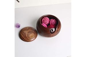 xixibuy Cuenco de ganchillo Para amas de casa, Wooden yarn bowl, Tazón de lana, Tazón de madera grande hecho a mano para bolas de lana(con tapa)(estilo retro)(15 * 9,5cm)