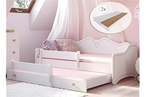 ‎KIDS COLLECTIVE Kids Collective Mädchenbett 80x160 cm mit Ausziehbett & Zwei Matratzen Kinderbett Jugendbett Funktionsbett 160x80 mit Rausfallschutz | Prinzessin Kinder Sofa Couch Bett umbaubar weiß rosa