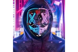 Maxee Maska LED na Halloween z 3 trybami oświetlenia, świecąca maska na Halloween, oświetlenie, straszna maska grymasowa, maska z trupią czaszką, na karnawał, imprezy kostiumowe, cosplay, imprezy