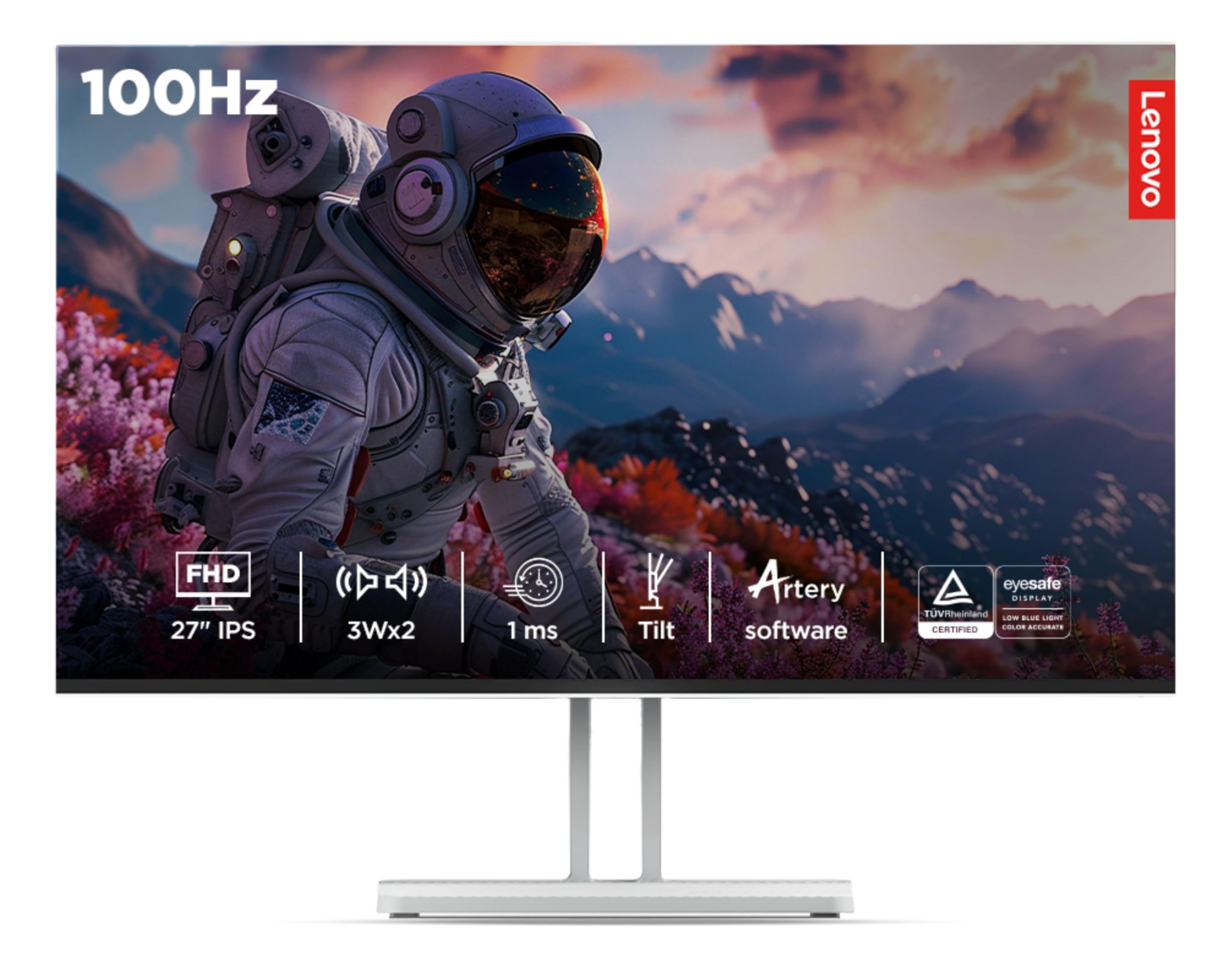 Lenovo L-Series 27 inch (68.5cm) FHD IPS Monitor| 100Hz, 1ms, FreeSync, 99% sRGB, 3Wx2 Speakers, Smart Display Customization Artery, 2X HDMI 1.4, 1x VGA, Tilt, Cloud Grey, L27i-4A