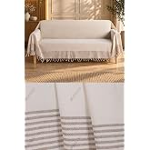 Bumedo Natural Buldan İşi Kolları &Ouml;rten Kaymaz Kanepe &Ccedil;ekyat Koltuk &Ouml;rt&uuml;s&uuml; 180x300 cm Pamuk Dokuma (Kreme Kahve)