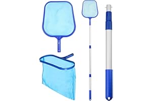 Julyee 3 STK Pool Kescher Set, Pool Reinigungssetzubehör mit Flaches Kescher Pool, Tief Bodenkescher und 1,05M Teleskopstange für Spas Pools Heiße Quellen Reinigen