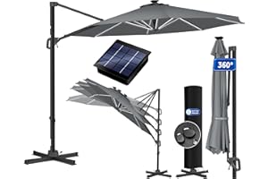 KESSER® Sonnenschirm Ampelschirm Sun Rund XL LED Solar Ø330 cm Inkl. Abdeckung, 7-Fach Verstellbar Neigbar Kippbar Groß 360° Drehbar Gartenschirm mit Kurbel Sonnenschutz UV50+ Anthrazit