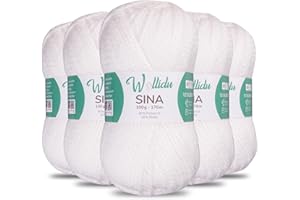 ‎WOLLIDU Wollidu Sina Wolle zum Stricken und Häkeln 500g Premium Strickwolle/Häkelwolle Set OEKO-TEX zertifiziert 5 x 100g/170m 80% Polyacryl 20% Schafwolle mulesing-frei - Weiß