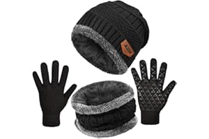 Voqeen Gorras Invierno con Bufanda y Suave Unisexo Beanie Encantador Invierno Guantes Táctiles Antideslizante 3 en 1 de Punto Sombreros Conjunto para Mujeres y Hombres Invierno Regalos