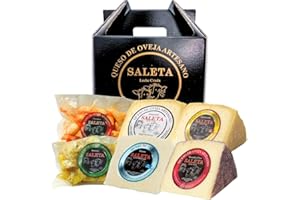 Amaisso® Cesta Quesos Gourmet Regalo | 4 Cuñas Queso Semicurado, Tierno, Ahumado y al Vino y 2 Bolsas de Queso Precortado Añejo en aceite de oliva al Romero y Pimentón | "Pack Caprichos 1,5Kg" SALETA