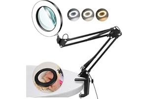 TOBEGIGA 10 Fach lupe mit licht und ständer, Lupe mit Licht, 3 Modi Farben Stufenlos 10 Dimmbaren, LED Schreibtischlampe für Arbeit, Nähen, Basteln Geschenk