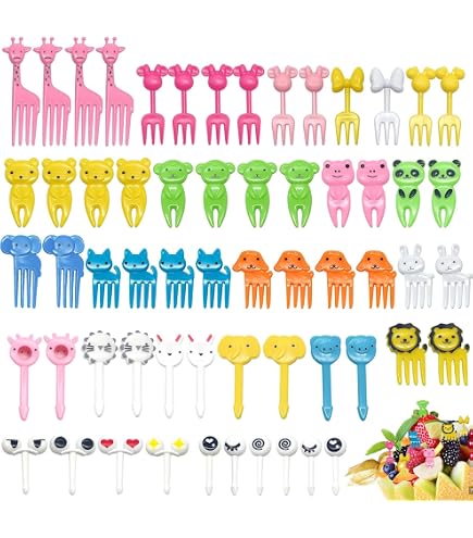 14 Fourchettes Mignonnes Chien Chat - Pics à Fruits Réutilisables Pour Enfants - Idéal Bento & Goûters