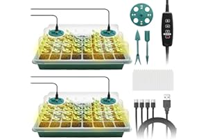Jijizhazha 2-Set Seed Starter Tray with Grow Light, 80 Cells Timing Seed Starter Kit with Adjustable Brightness & Humidity, with Adjustable Humidity Dome,Indoor Gardening Plant Germination Trays Kit