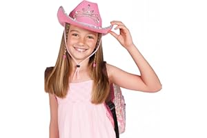 FUN FABLES Childs Pink Glimmer Cowgirl Hat with Sequin Trim & Tiara – Girls Glimmer Western Dress-Up Accessory for Parties, Festivals, Halloween – Sparkly Pink Costume Hat for Kids
