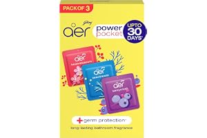 Godrej Aer Power Pocket | Air Freshener- Bathroom and Toilet | Lasts Up to 30 days | Assorted Pack of 3 (30g)