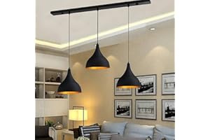 bamyum Lot de 3 Suspension Luminaire Industrielle de 26 cm pour Salle à Manger, Lustre Salon de, Lustre Bureau E27 en Métal, Vintage Lampe pour Chambre, Cuisine, Couloir, Café, Bar, Restaurant, Noir