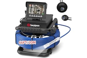 Sanyipace Telecamera di Ispezione 20m con DVR, Telecamera per Ispezione Tubi Fognature con Registratore Audio, Batteria da 5600 mAh, 8 Luci Led Regolabili, Scheda da 16GB inclusa