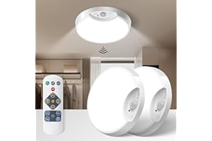 Homelist 2 Pack, LED Ceiling Light, 7.5inch Rechargeable Motion Sensor Light Indoor, 400LM Ceiling Light with Remote Control USB Battery Powered for Bedroom, Garage, Porch, Shed, Loft, Basement