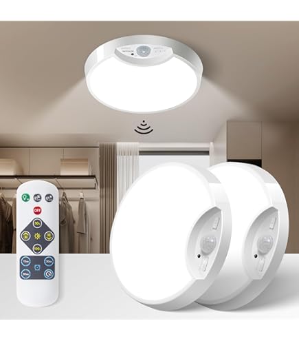 Homelist Oplaadbare RGB-douchelamp met afstandsbediening, plafondlamp met bewegingssensor en 10 wisselende kleuren, op batterijen werkende kastlamp voor kelder, kast, hal (1 verpakking