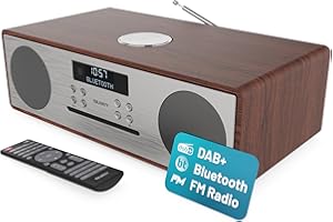 DAB+ Radio & CD Player | Compact Wooden HiFi Music System | Bluetooth Digital Home Stereo | FM, 20 Presets, Radio Alarm, & Remote Control | AUX & USB Input | USB Charging | MAJORITY Oakington (Walnut)