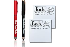 DREAKU Fresh Outta Fucks Pad and Pen, Funny Pens Small Sticky Notes, Rude Pens and Sticky Notes Set, Novelty Notepads Office Supplies Desk Accessories, Christmas Gifts for Friends Colleagues Boss Black+Red